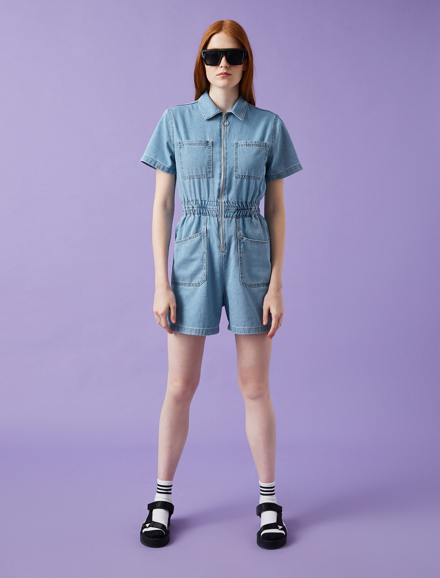   Fermuarlı Kot Tulum