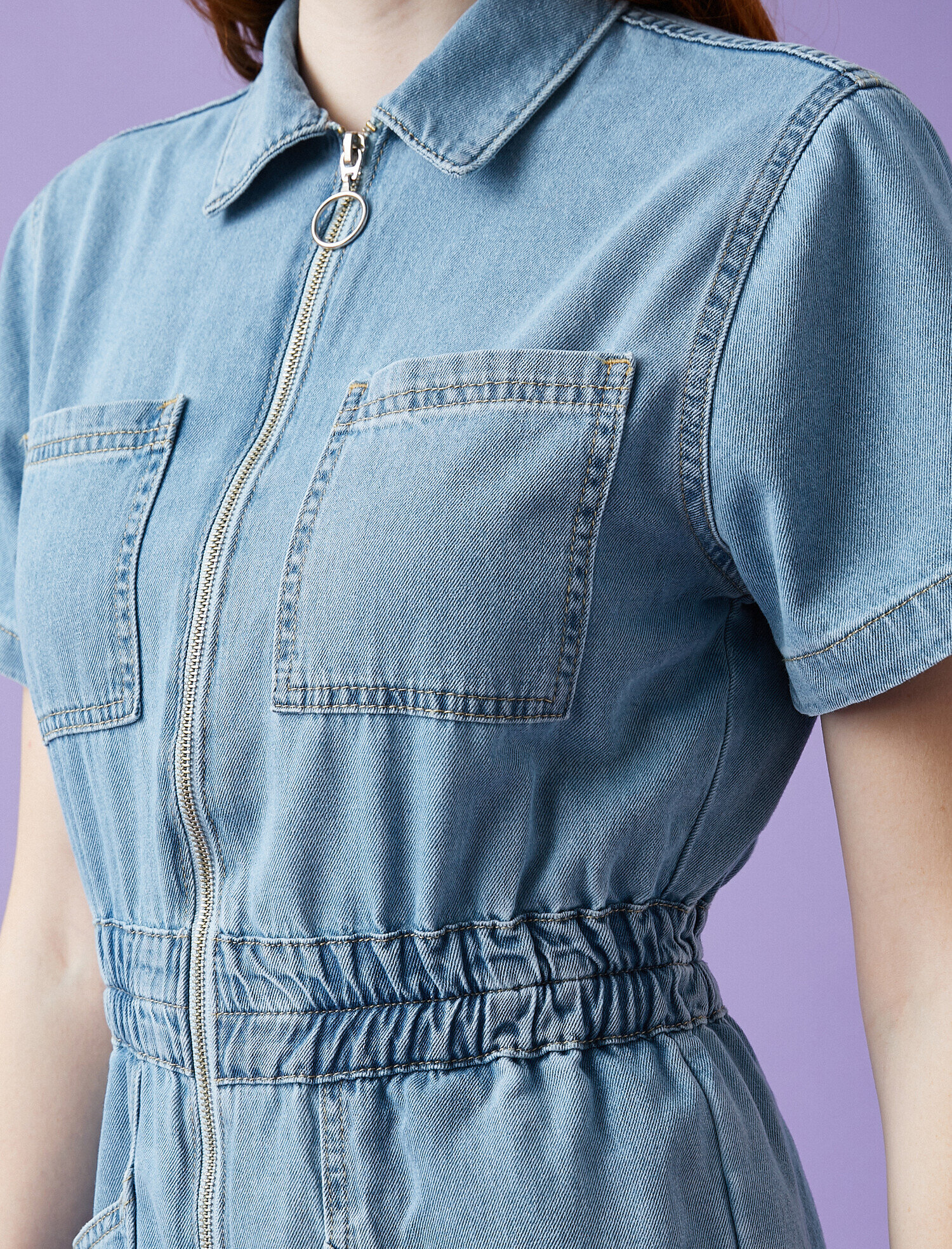   Fermuarlı Kot Tulum