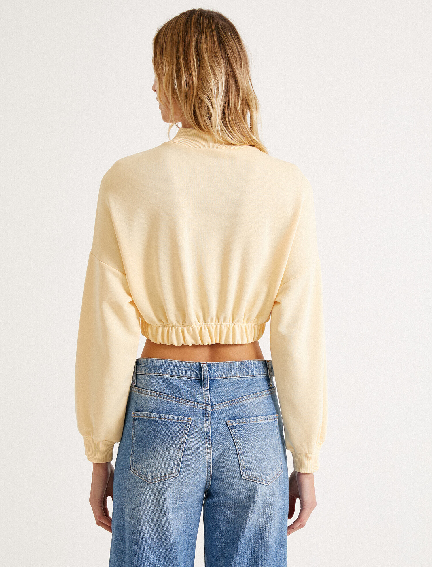   Crop Sweatshirt Dik Yaka Sloganlı Pamuklu