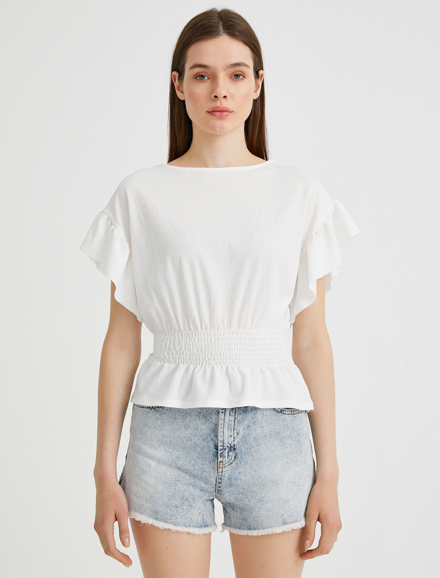   Bisiklet Yaka Tişört Fırfırlı