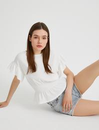 Bisiklet Yaka Tişört Fırfırlı