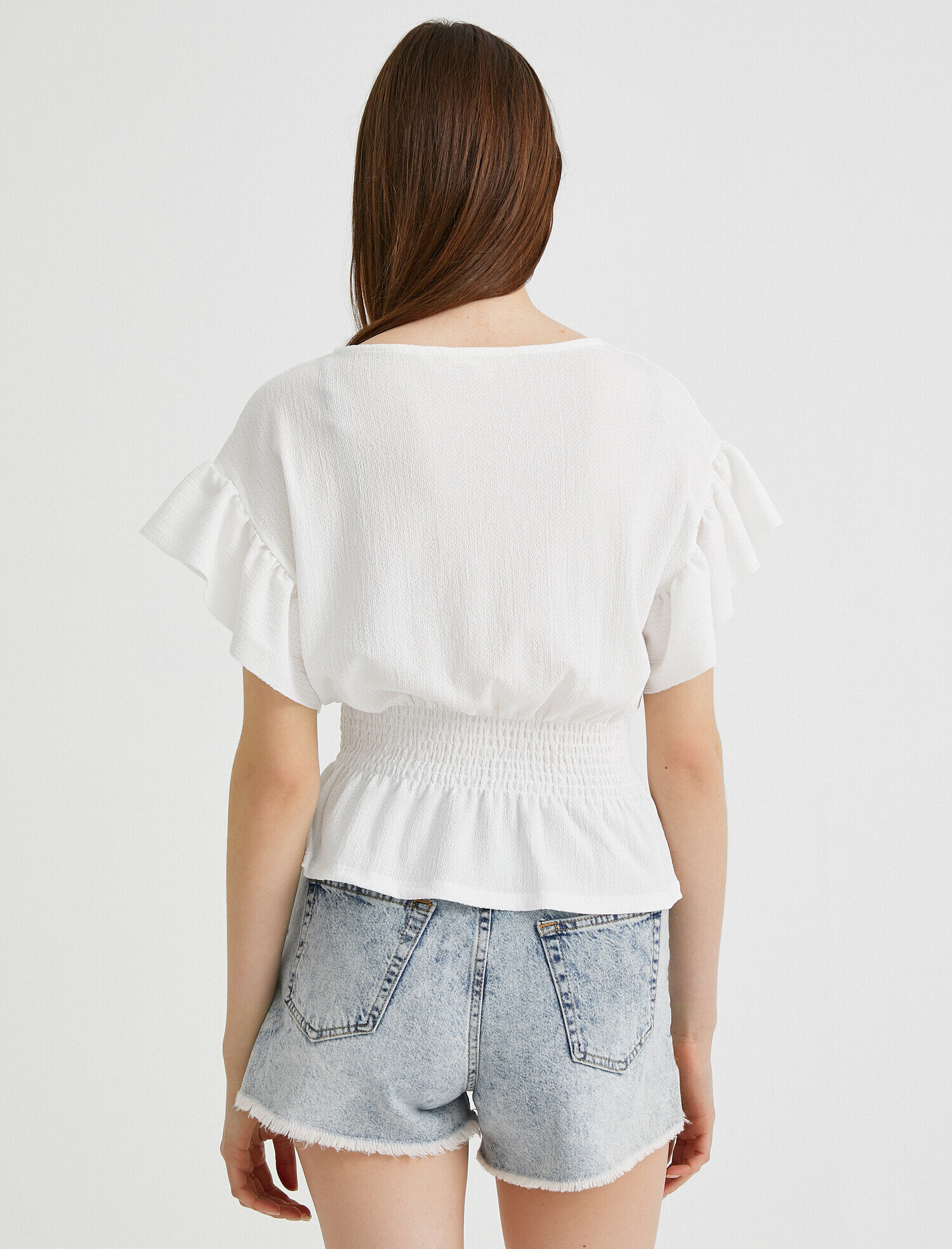   Bisiklet Yaka Tişört Fırfırlı