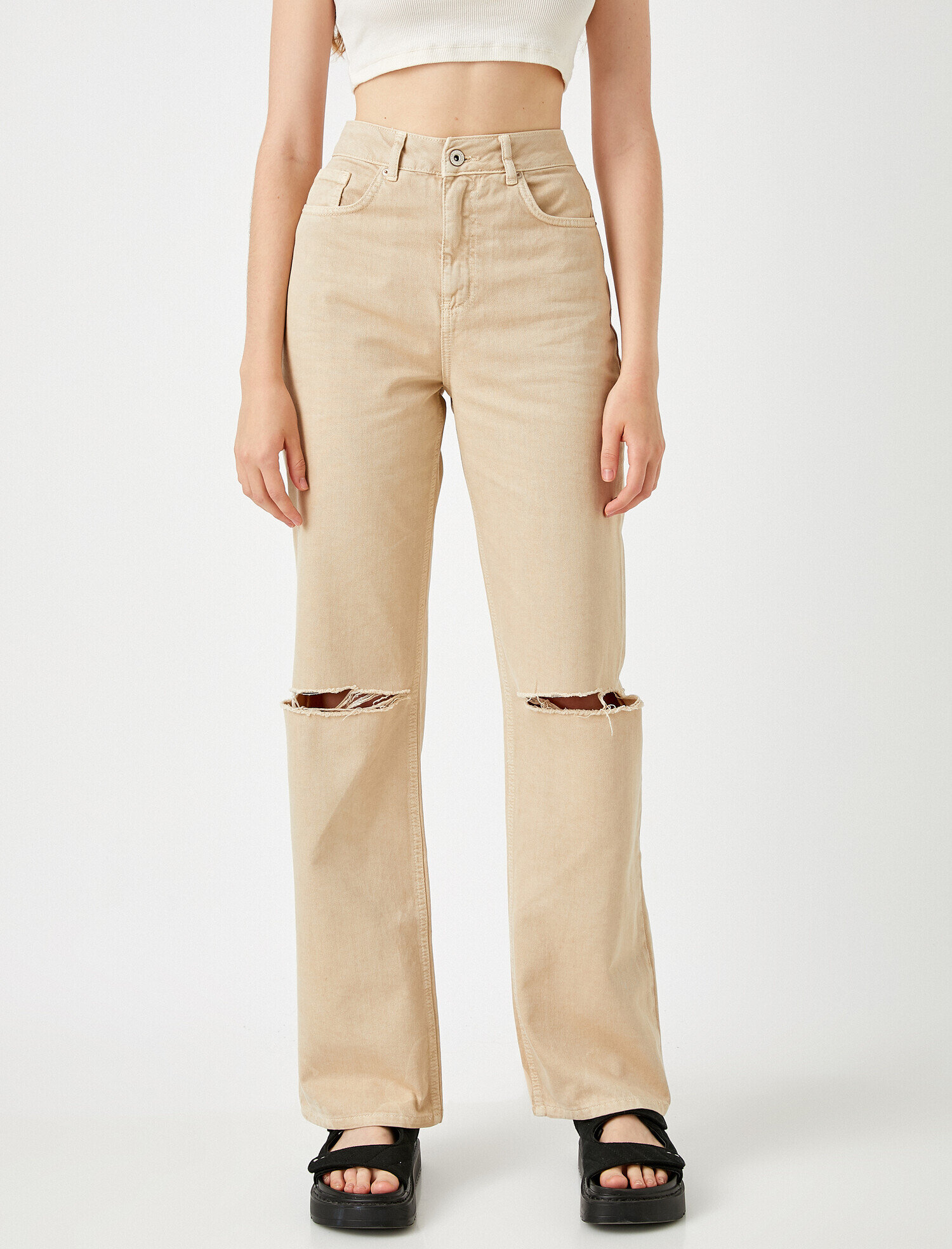   Kot Pantolon Geniş Paça Yüksek Bel Rahat Kesim