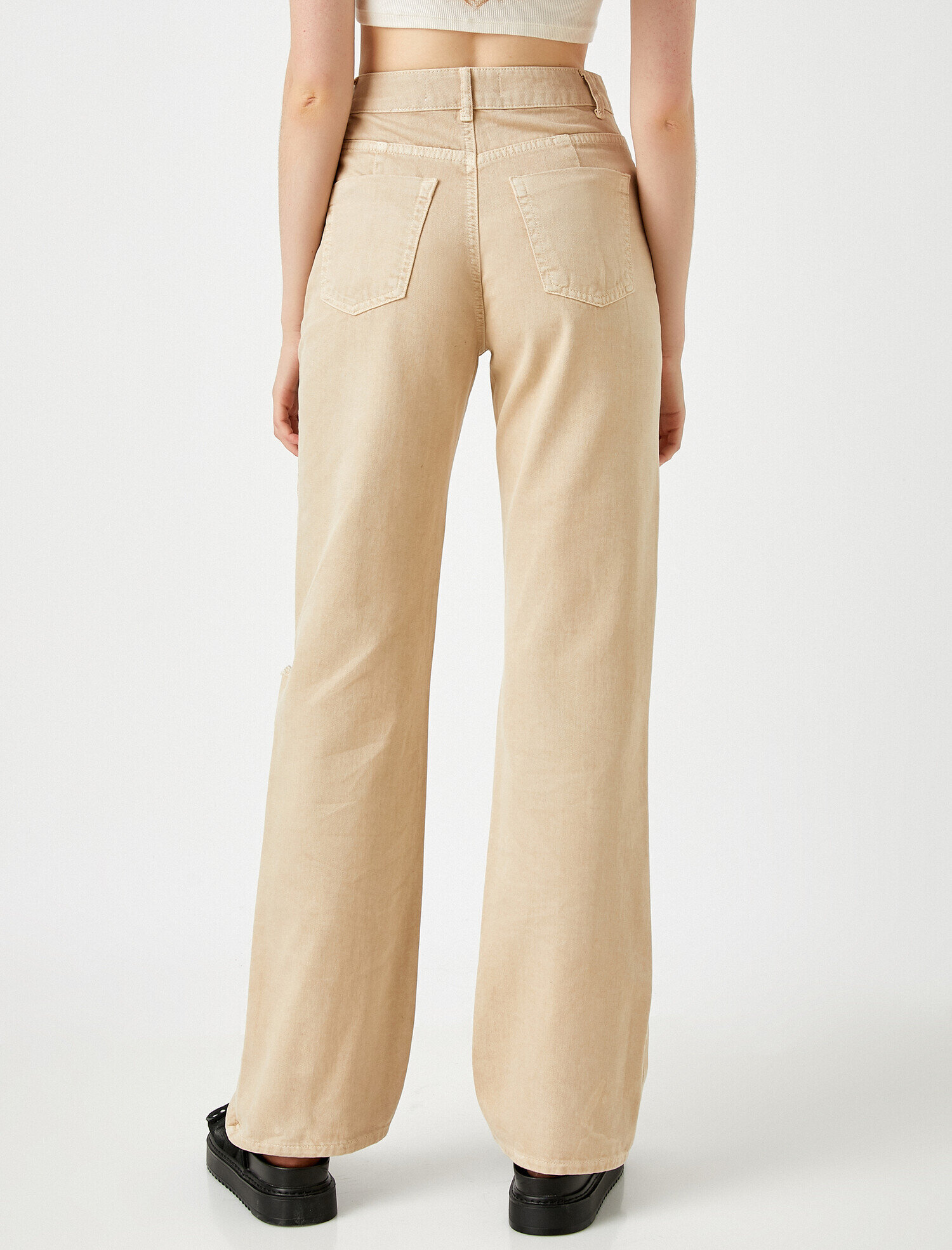   Kot Pantolon Geniş Paça Yüksek Bel Rahat Kesim