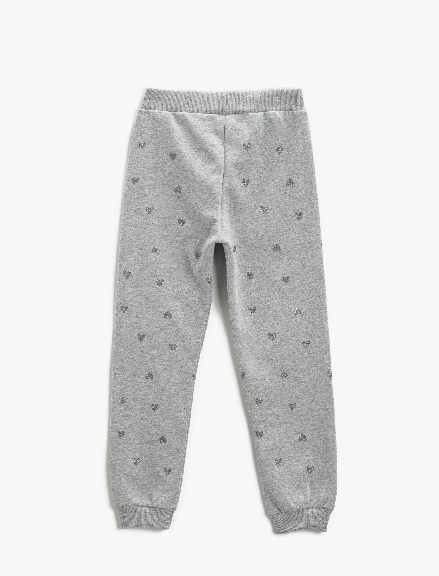Kız Çocuk Simli Kalp Baskılı Beli Bağcıklı Pamuklu Jogger Eşofman Altı