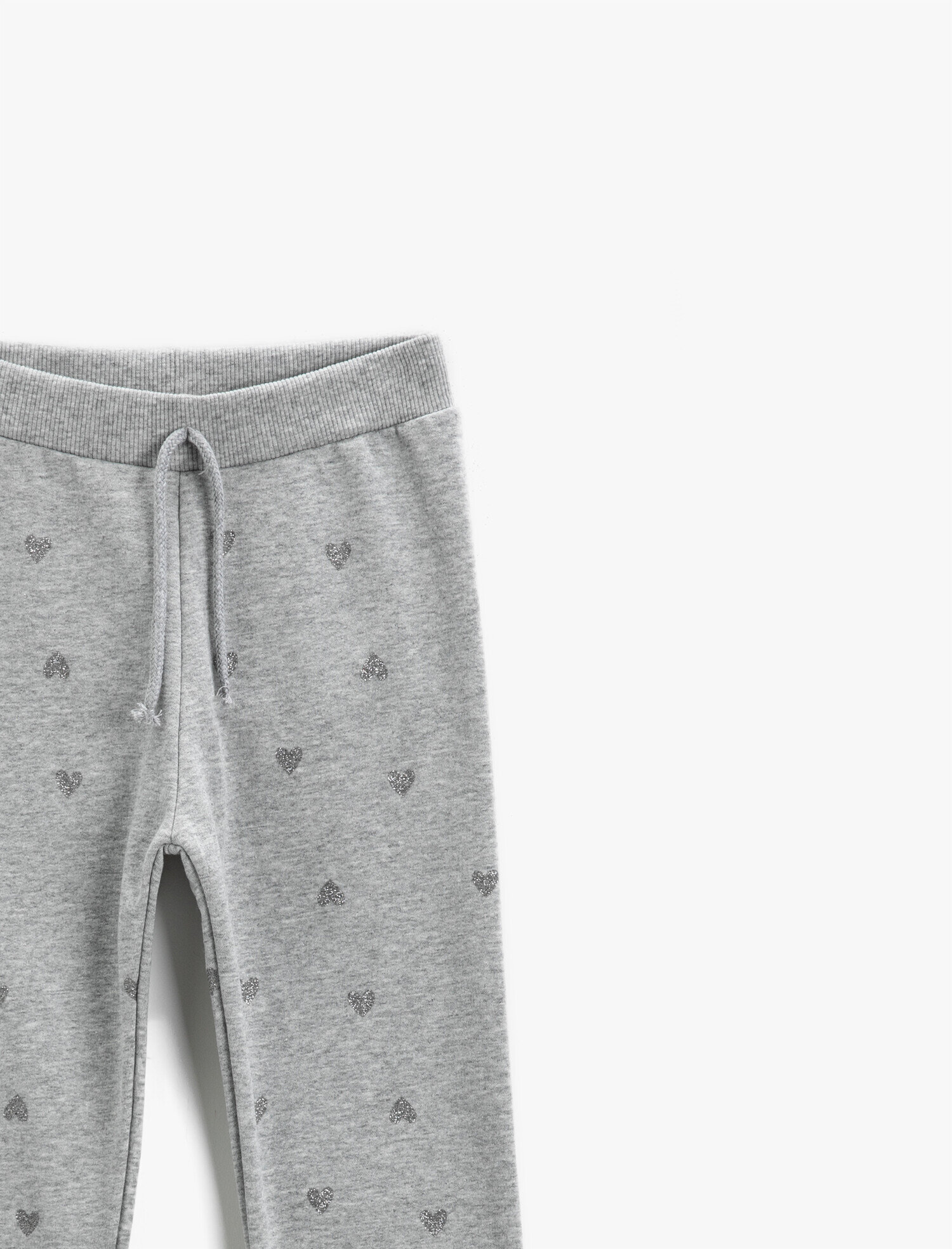 Kız Çocuk Simli Kalp Baskılı Beli Bağcıklı Pamuklu Jogger Eşofman Altı