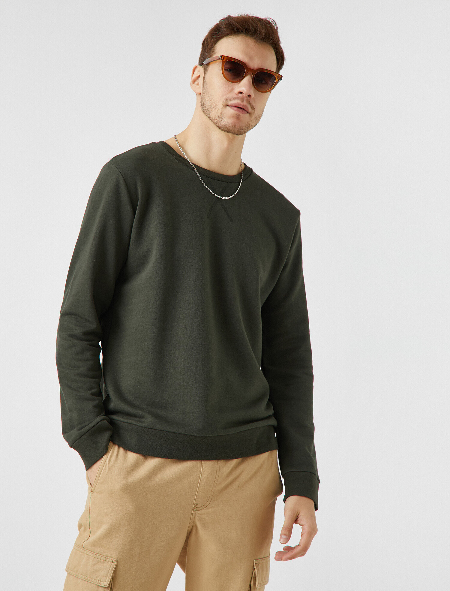   Pamuklu Basic Bisiklet Yaka Uzun Kollu Sweatshirt