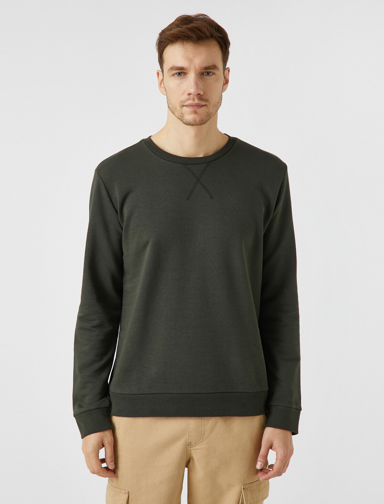   Pamuklu Basic Bisiklet Yaka Uzun Kollu Sweatshirt