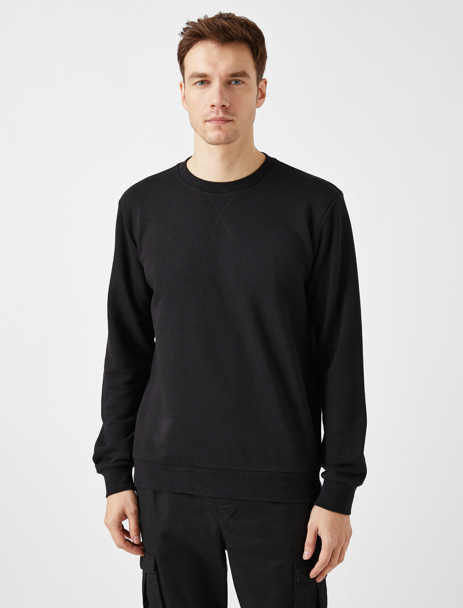   Pamuklu Basic Bisiklet Yaka Uzun Kollu Sweatshirt