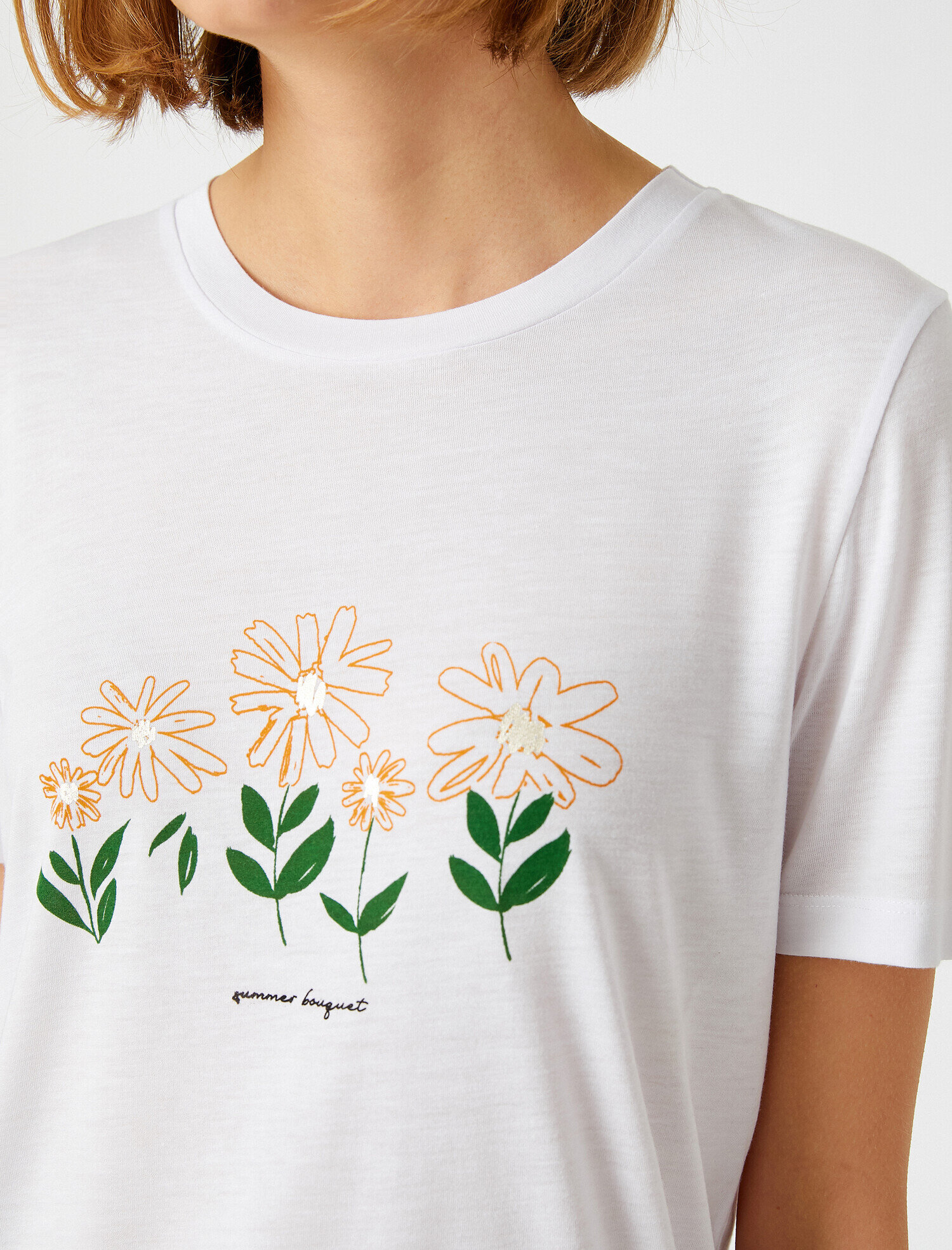   Çiçek Baskılı Tişört Kısa Kollu Bisiklet Yaka