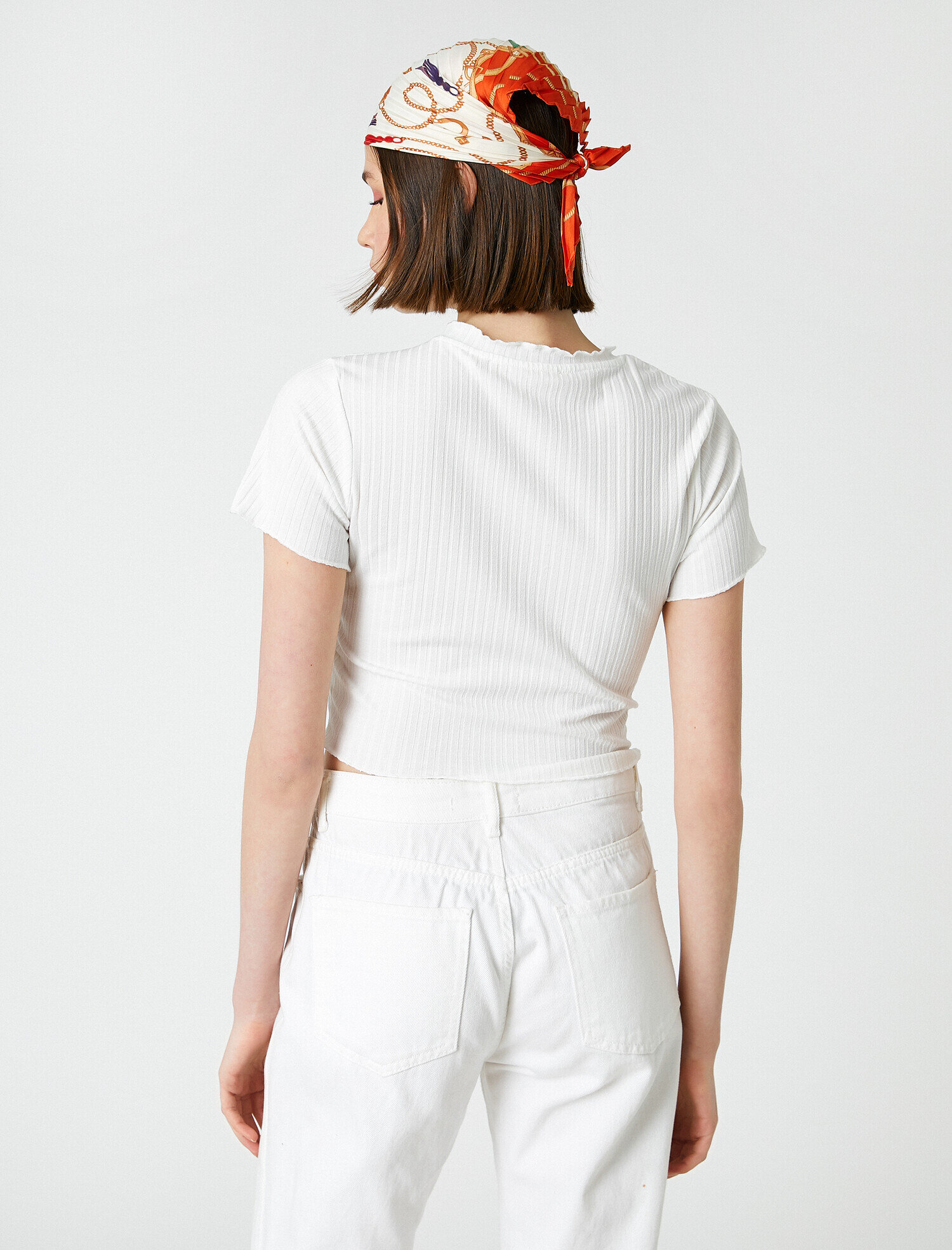   Bisiklet Yaka Kısa Kollu Crop Tişört