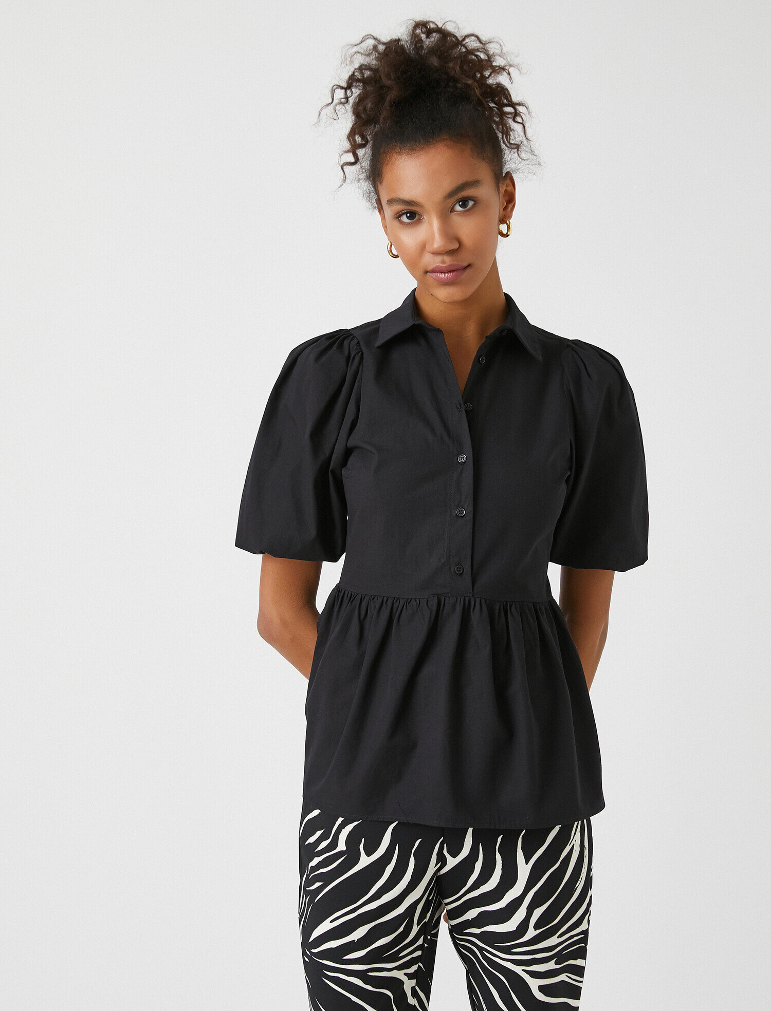   Balon Kollu Pamuklu Bluz