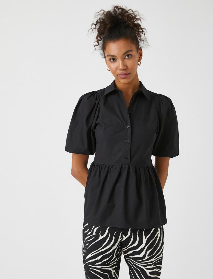  Balon Kollu Pamuklu Bluz