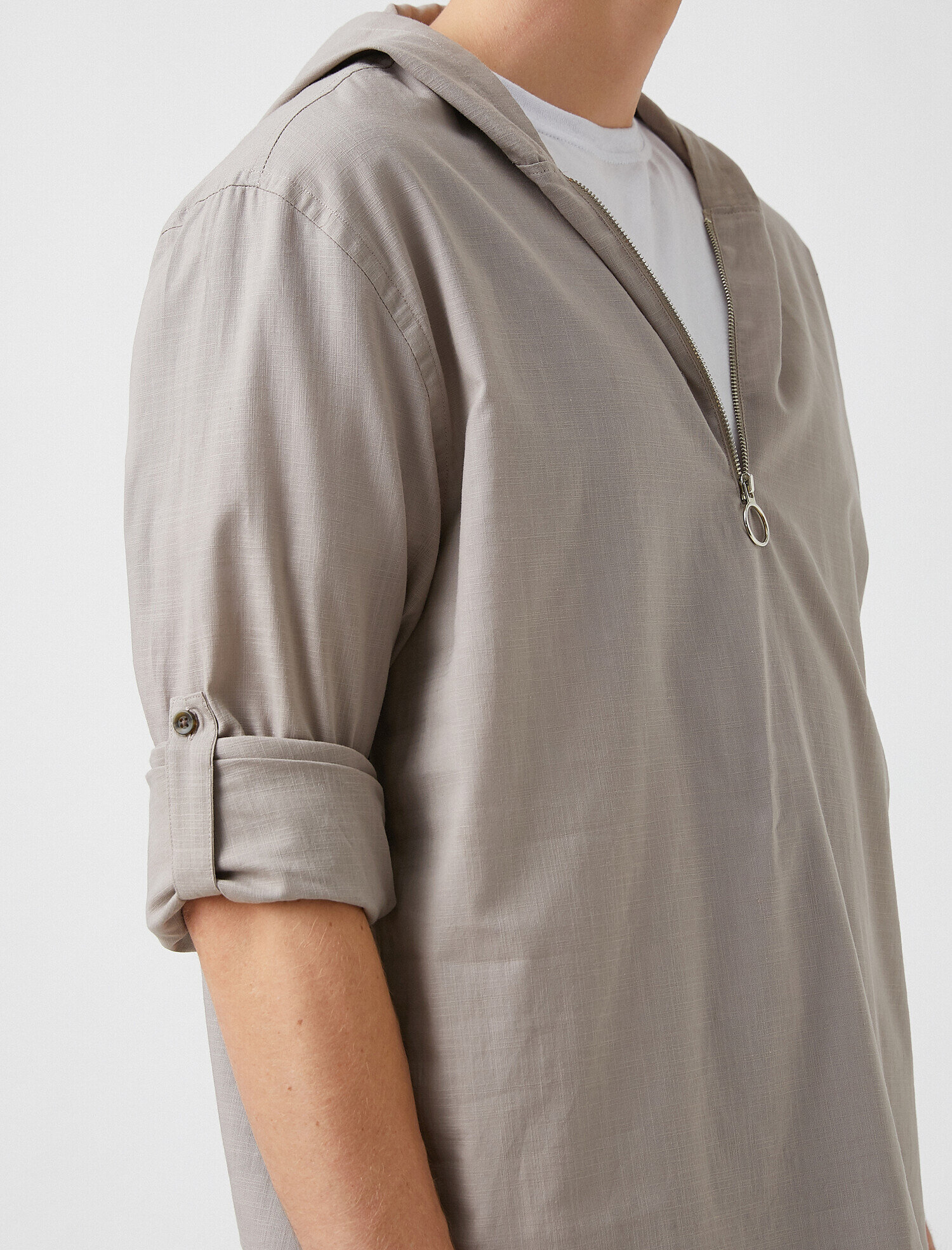   Yarım Fermuar Kapüşonlu Dokuma Sweatshirt