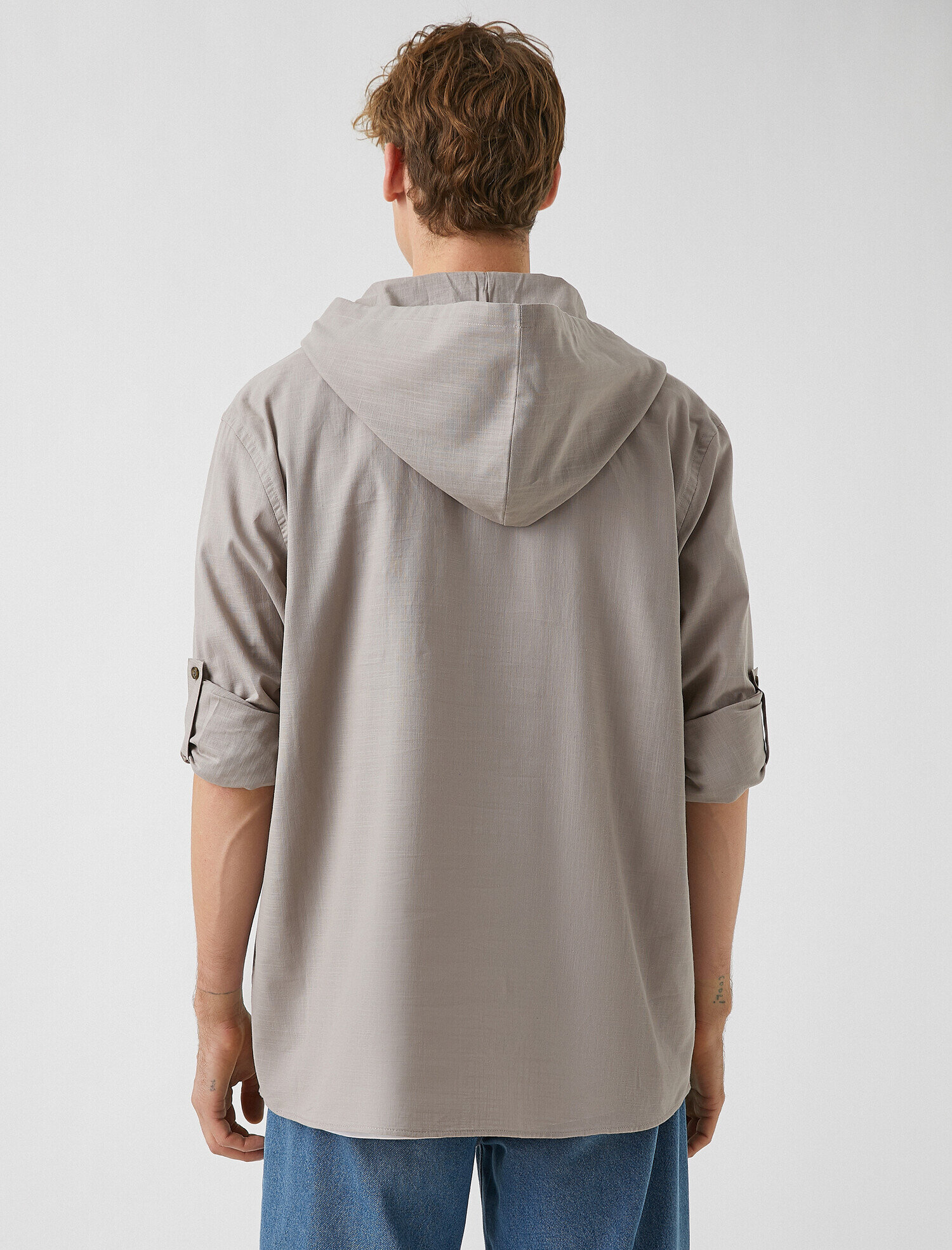   Yarım Fermuar Kapüşonlu Dokuma Sweatshirt