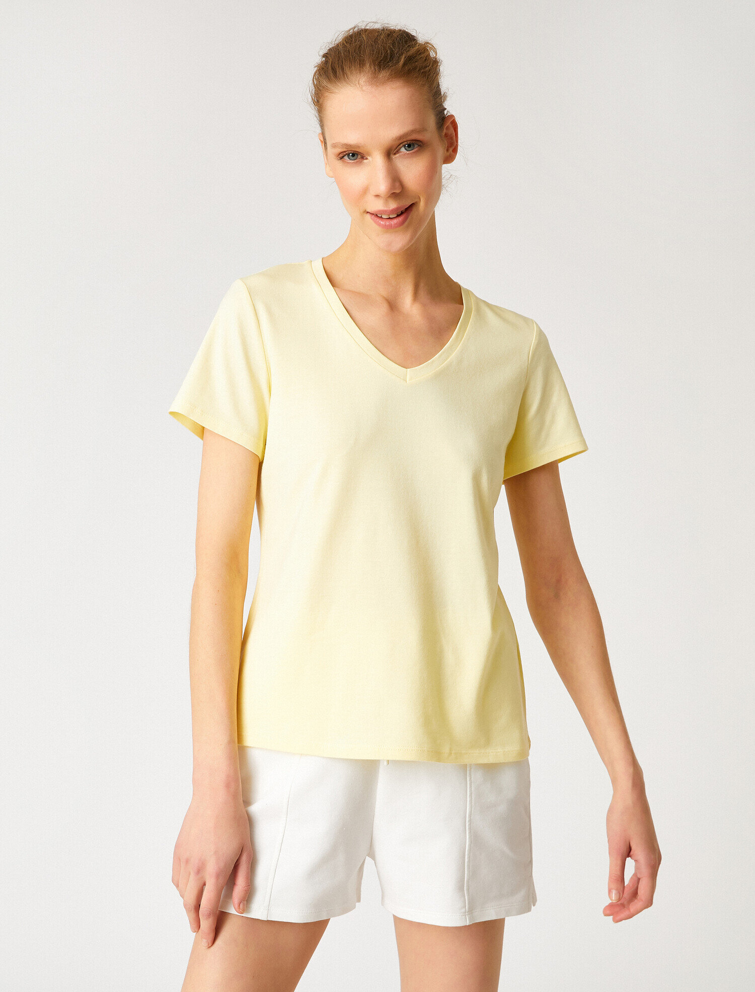   V Yaka Kısa Kollu Basic Tişört