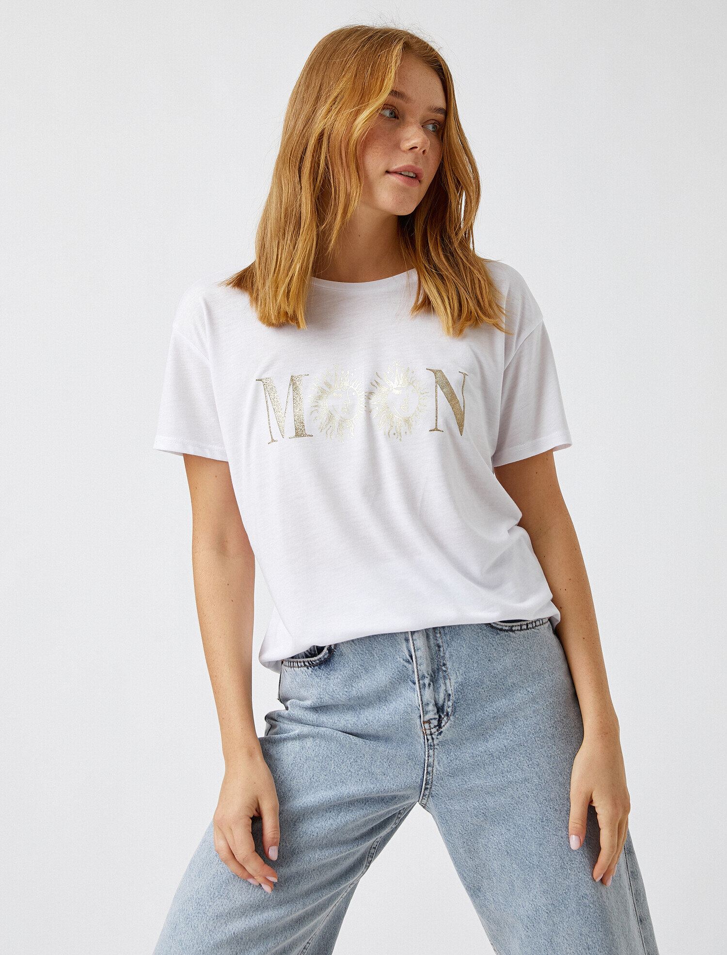   Bisiklet Yaka Kısa Kollu Baskılı Tişört