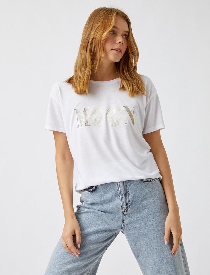  Bisiklet Yaka Kısa Kollu Baskılı Tişört