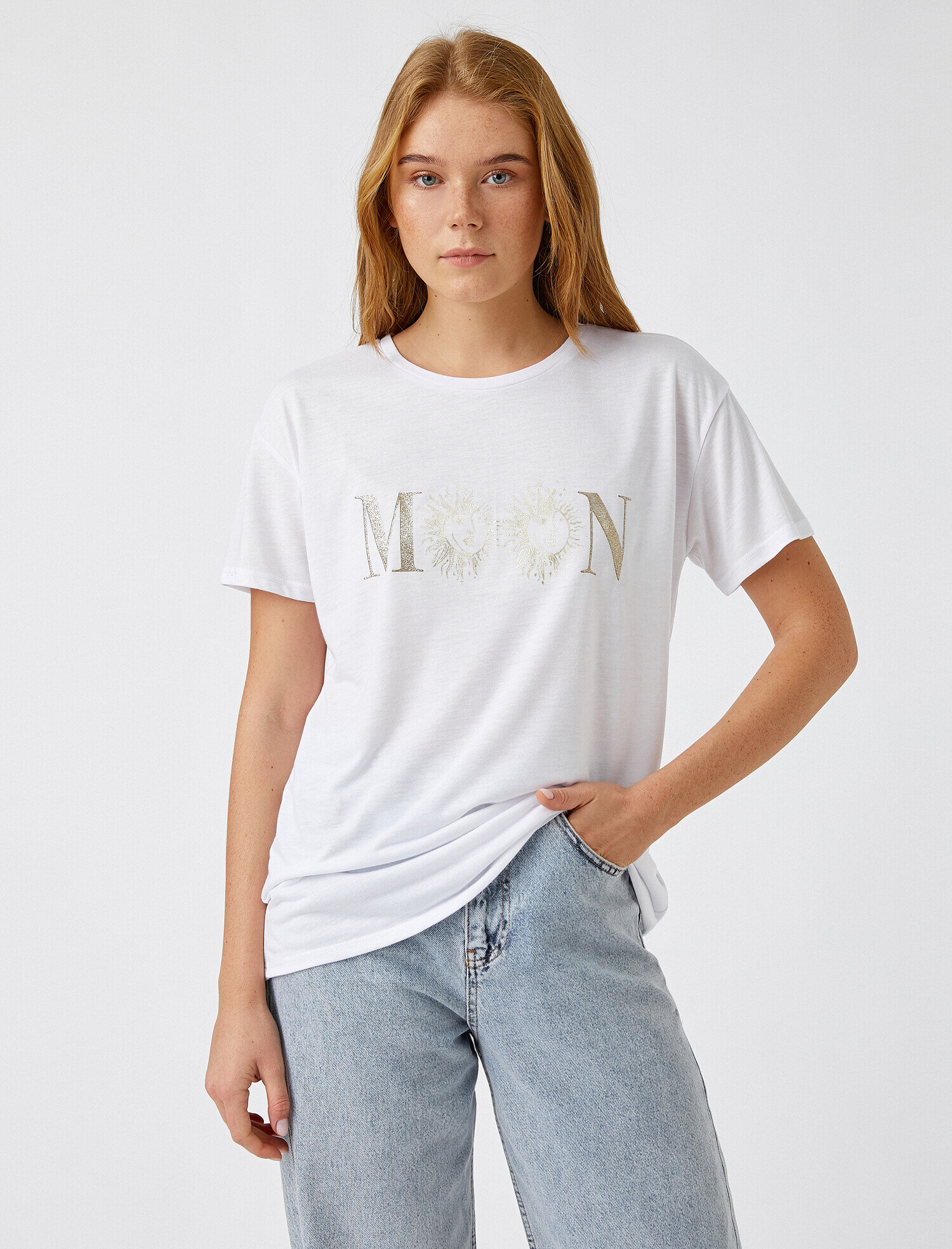   Bisiklet Yaka Kısa Kollu Baskılı Tişört