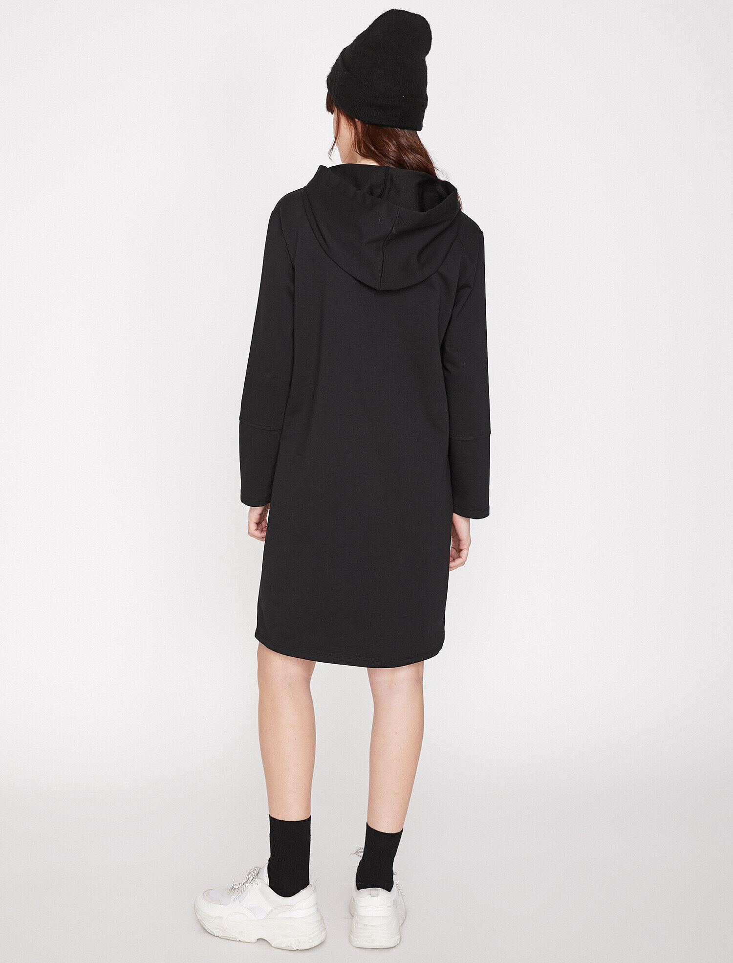   Sweat Elbise Kapşonlu Baskı Detaylı Uzun Kollu