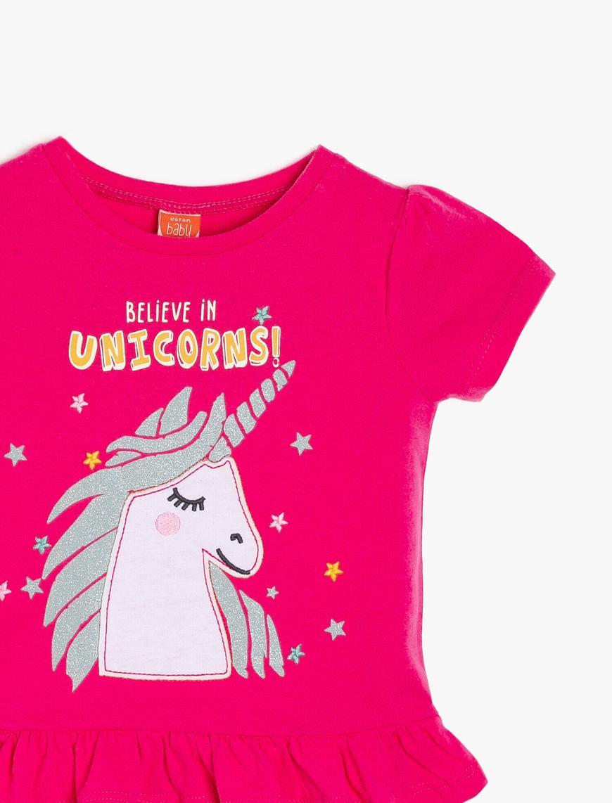  Kız Bebek Unicorn Yazılı Baskılı Tişört