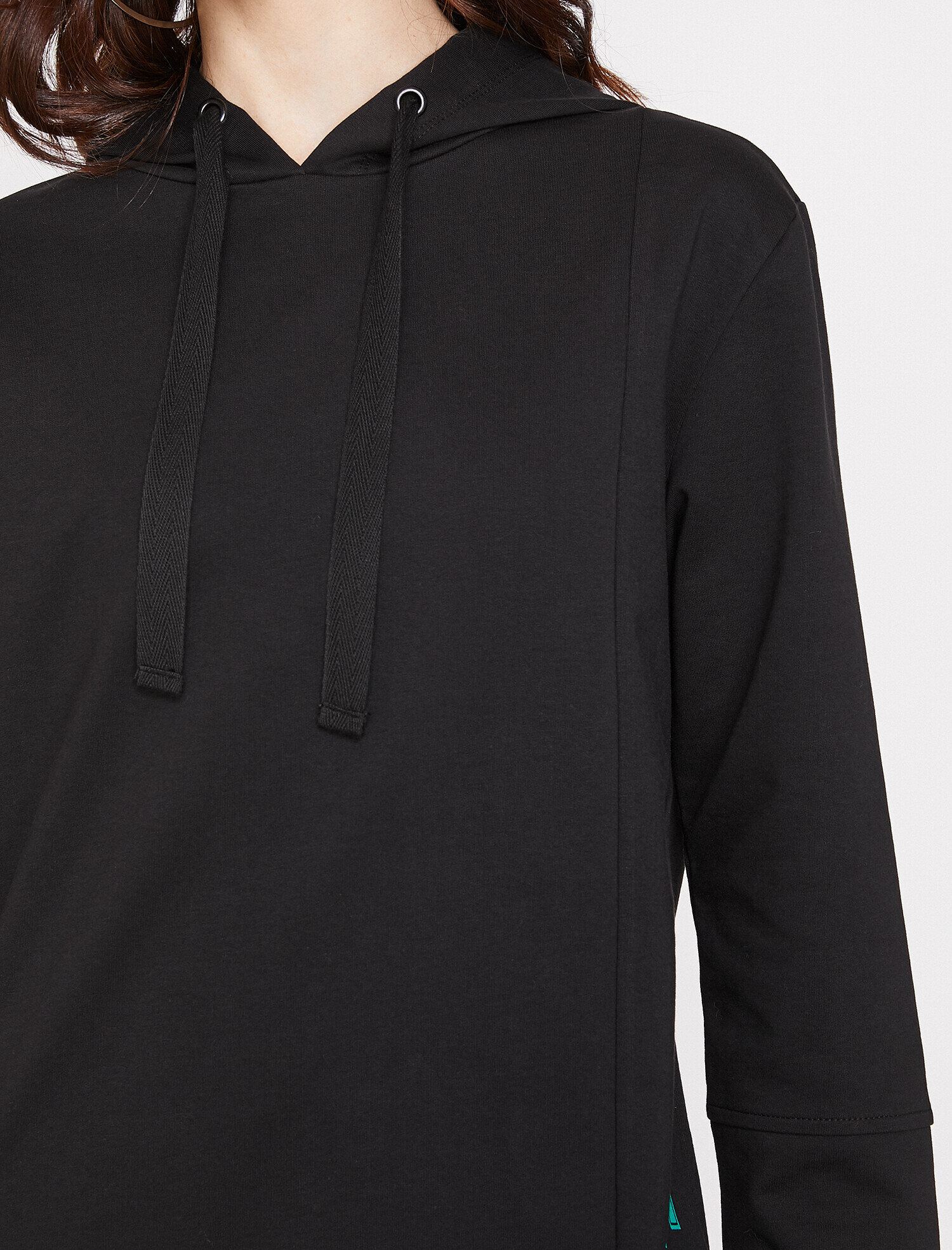   Sweat Elbise Kapşonlu Baskı Detaylı Uzun Kollu