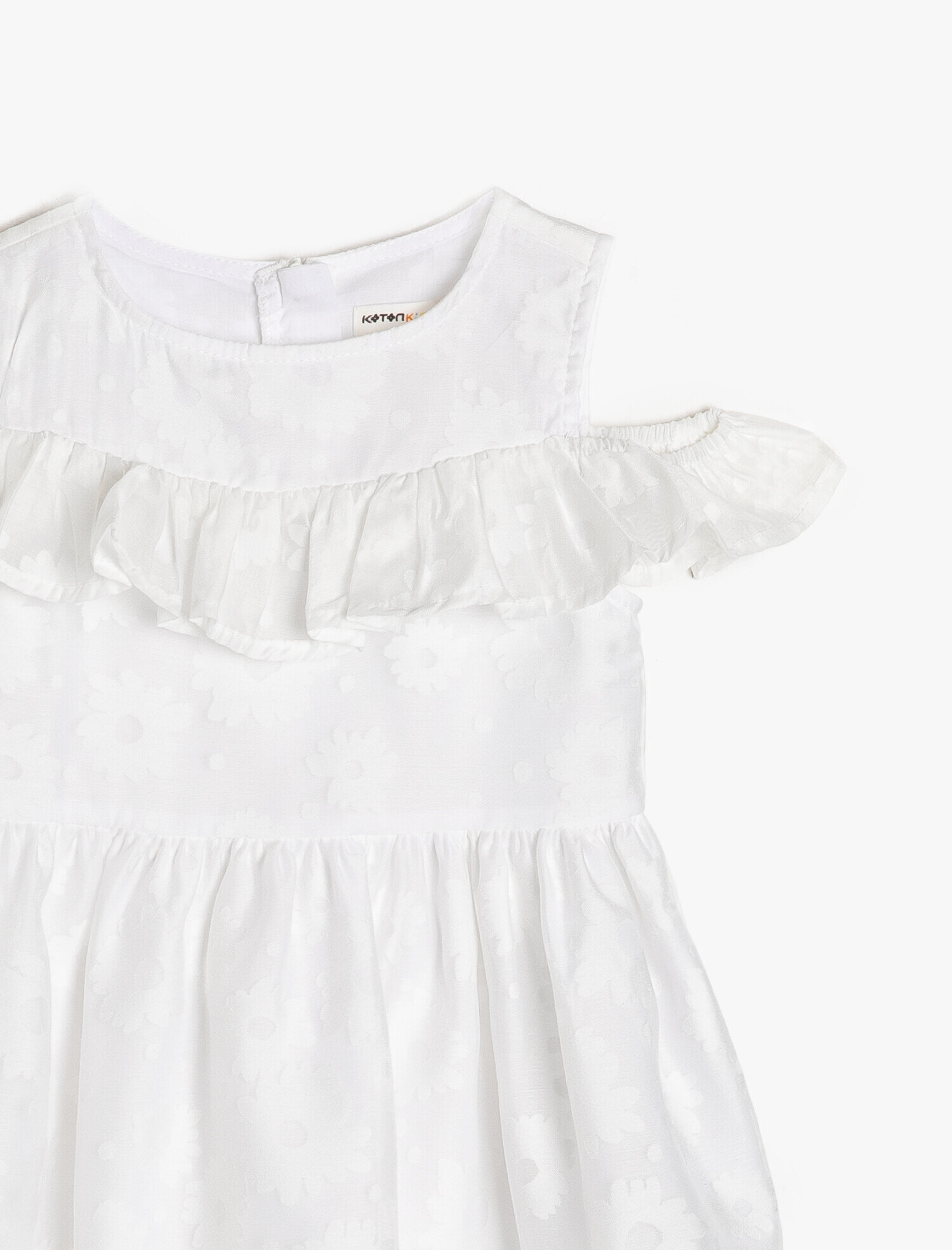  Kız Çocuk Çiçekli Kumaştan Yakası Fırfırlı Belden Oturtmalı Orta Boy Elbise