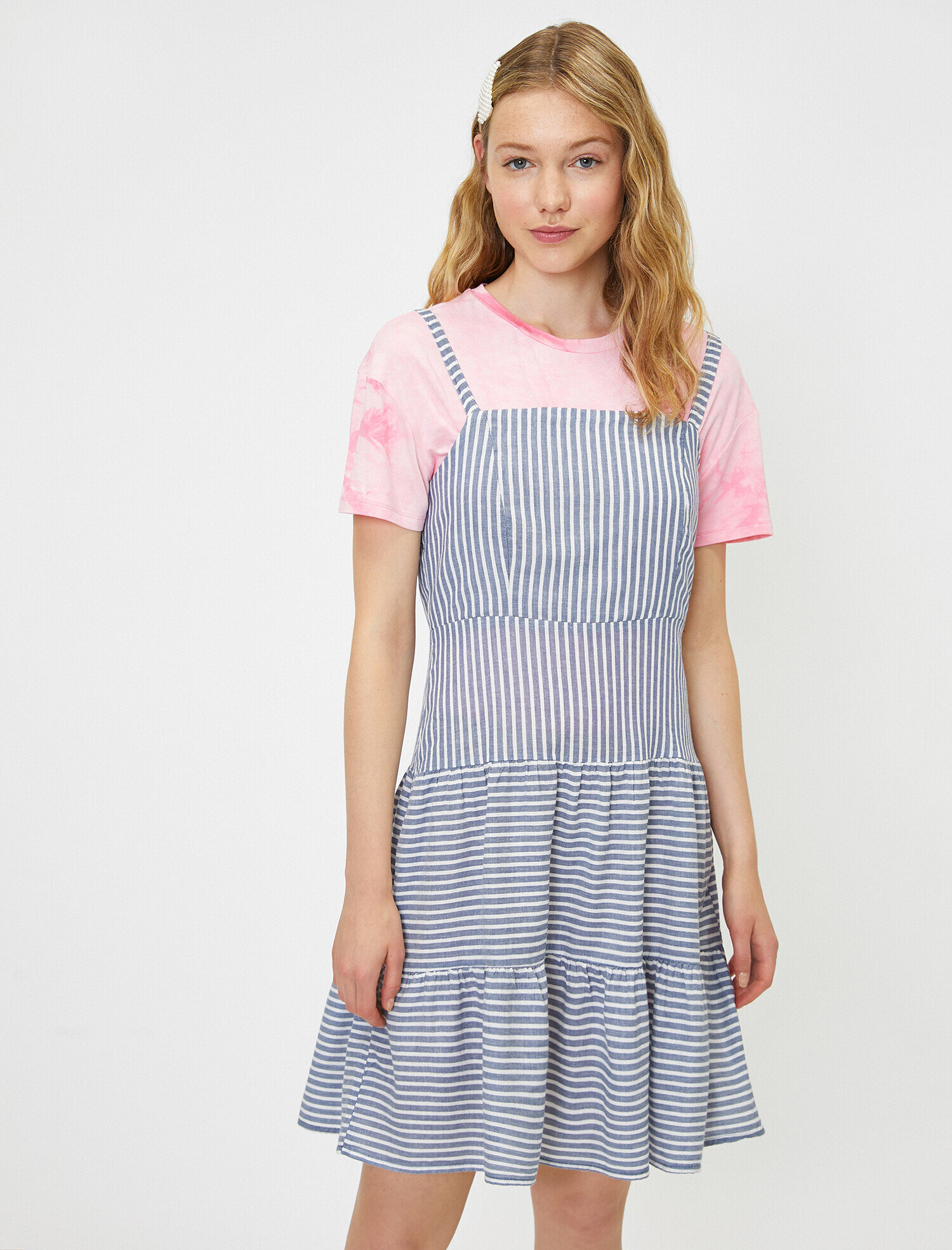   Çizgili Elbise Keten Karışımlı