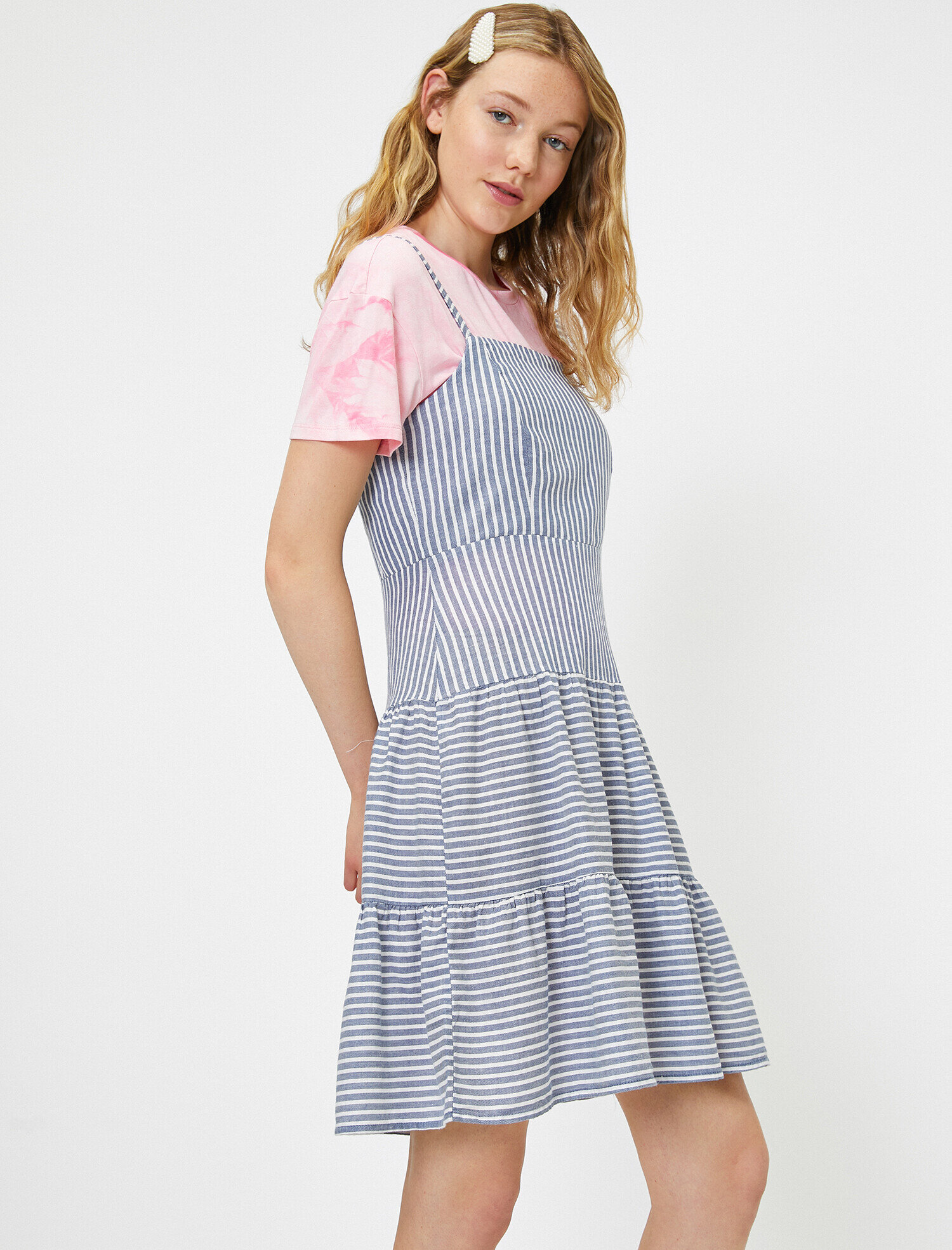   Çizgili Elbise Keten Karışımlı