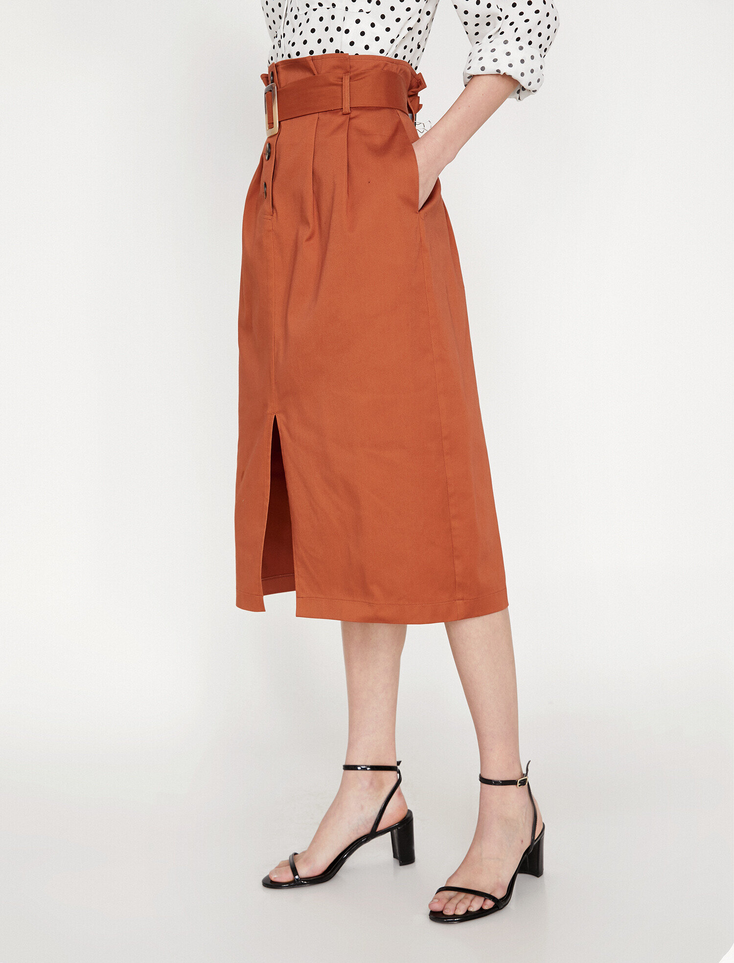   Kemer Detaylı Midi Etek