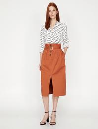 Kemer Detaylı Midi Etek