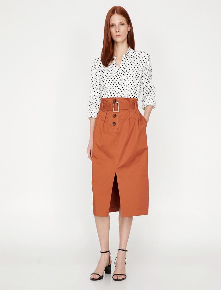  Kemer Detaylı Midi Etek