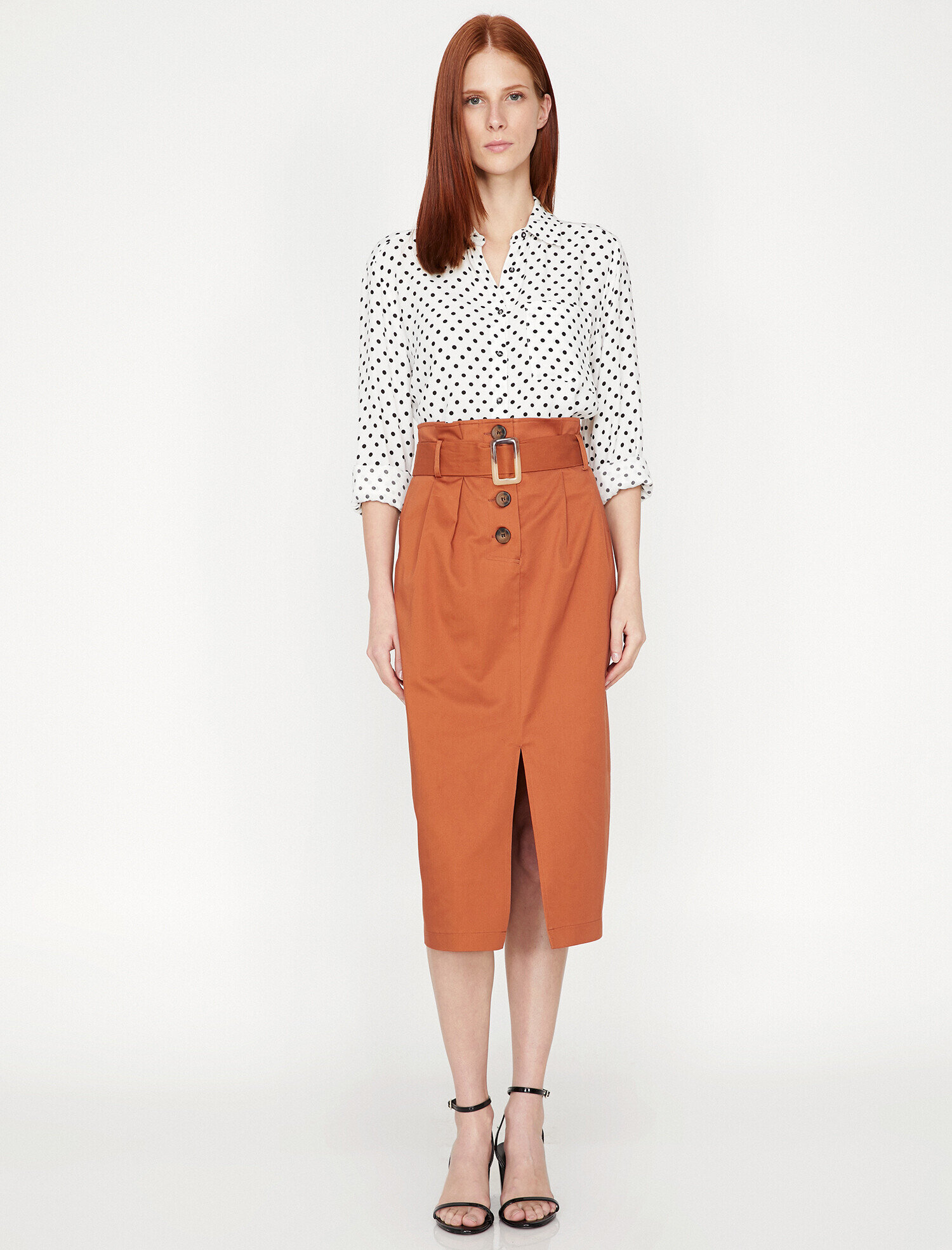   Kemer Detaylı Midi Etek