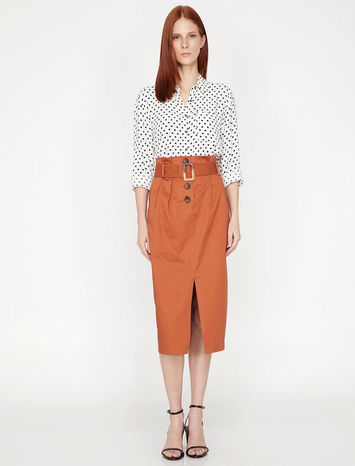  Kemer Detaylı Midi Etek