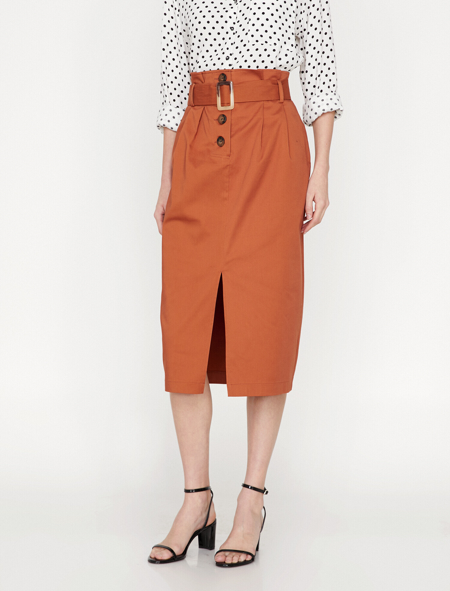   Kemer Detaylı Midi Etek