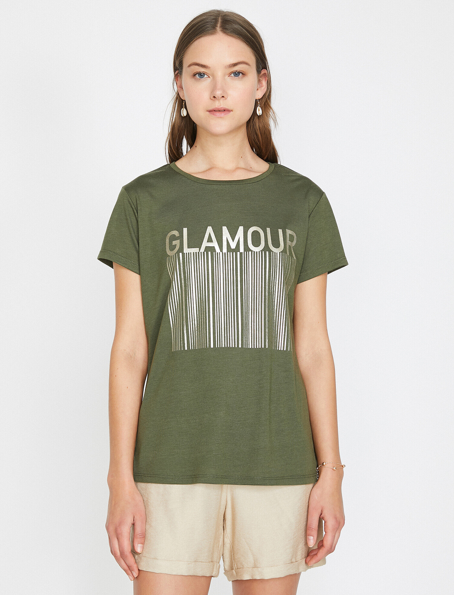   Varak Baskılı Bisiklet Yaka Standart Kalıp Tişört