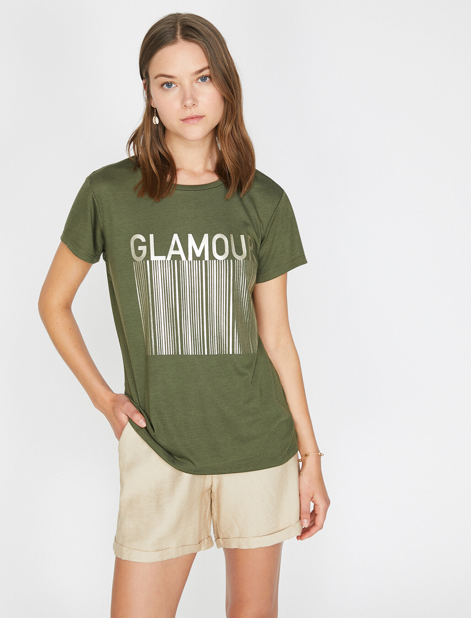   Varak Baskılı Bisiklet Yaka Standart Kalıp Tişört