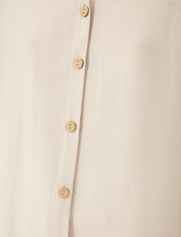  Gömlek Yaka Düğme Detaylı Uzun Kollu Tunik