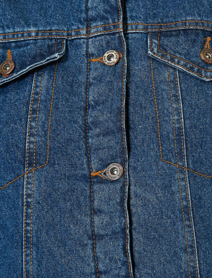   Yakası Suni Kürk Detaylı Jean Ceket