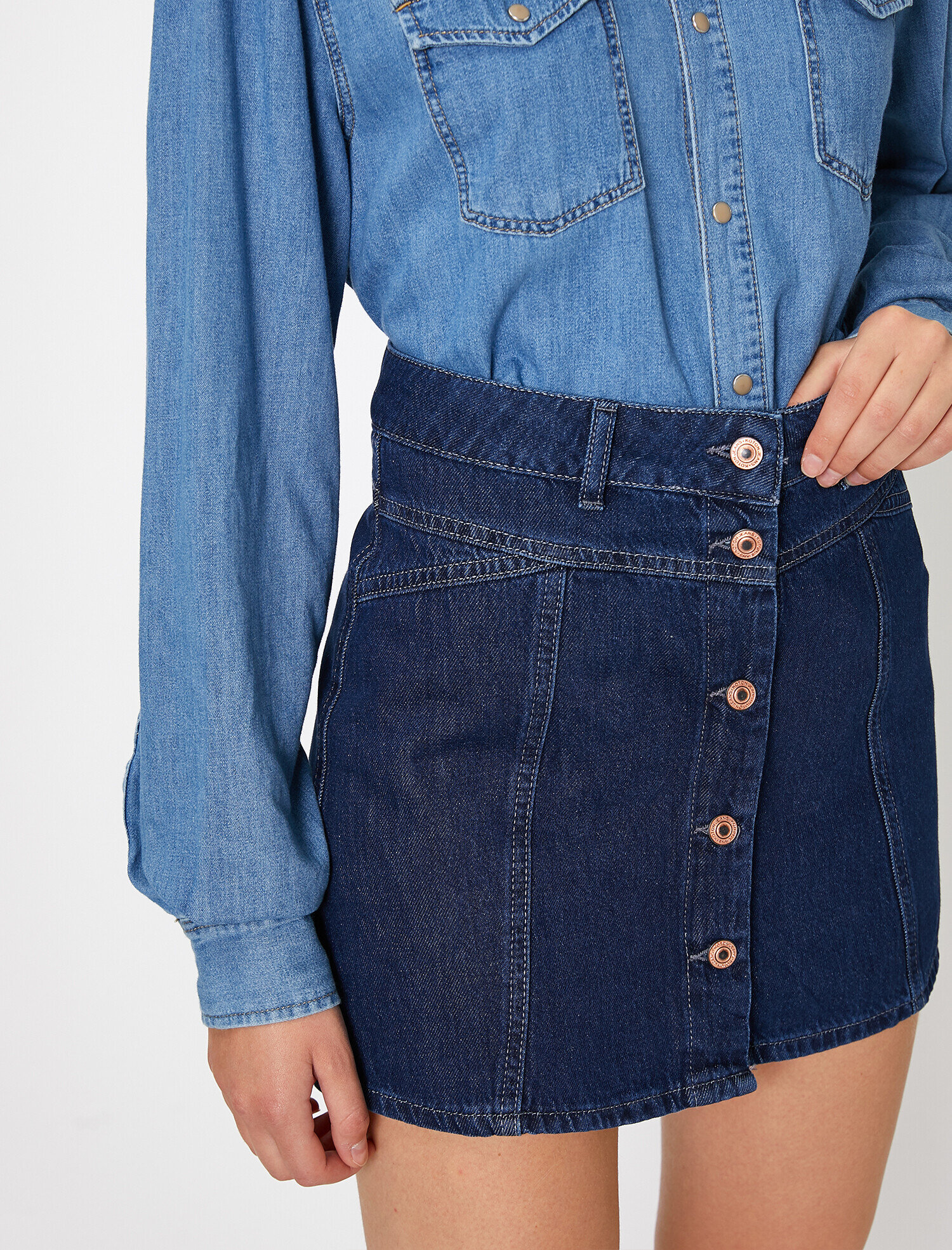   Düğme Detaylı Jean Etek