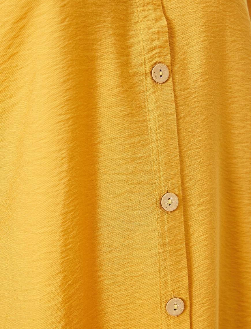   Gömlek Yaka Düğme Detaylı Uzun Kollu Tunik