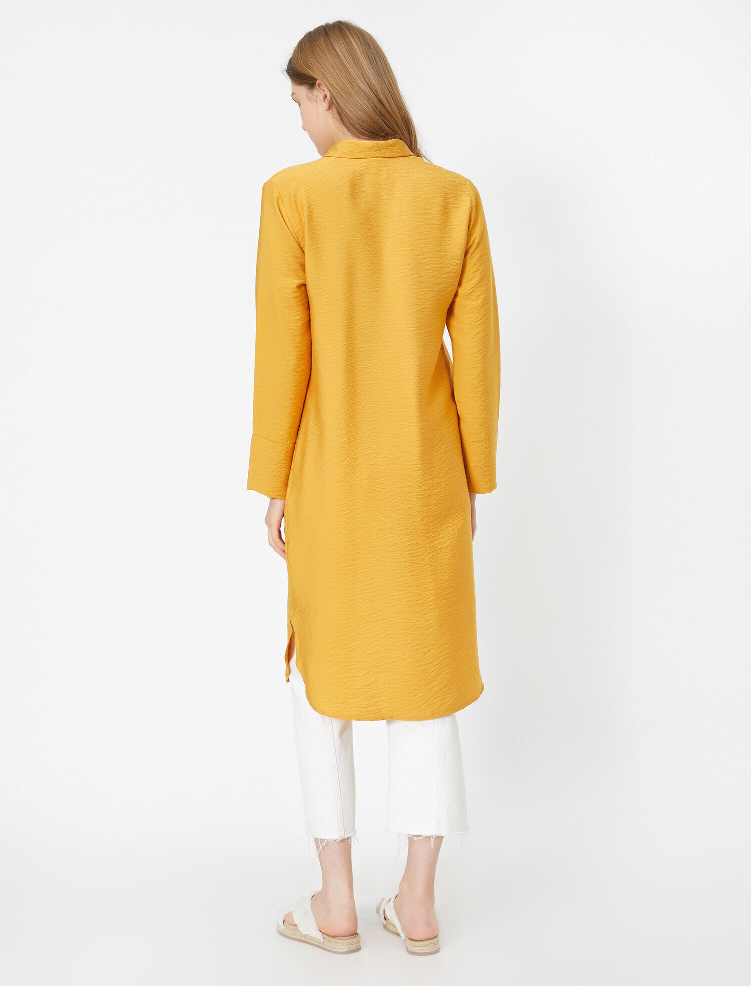   Gömlek Yaka Düğme Detaylı Uzun Kollu Tunik