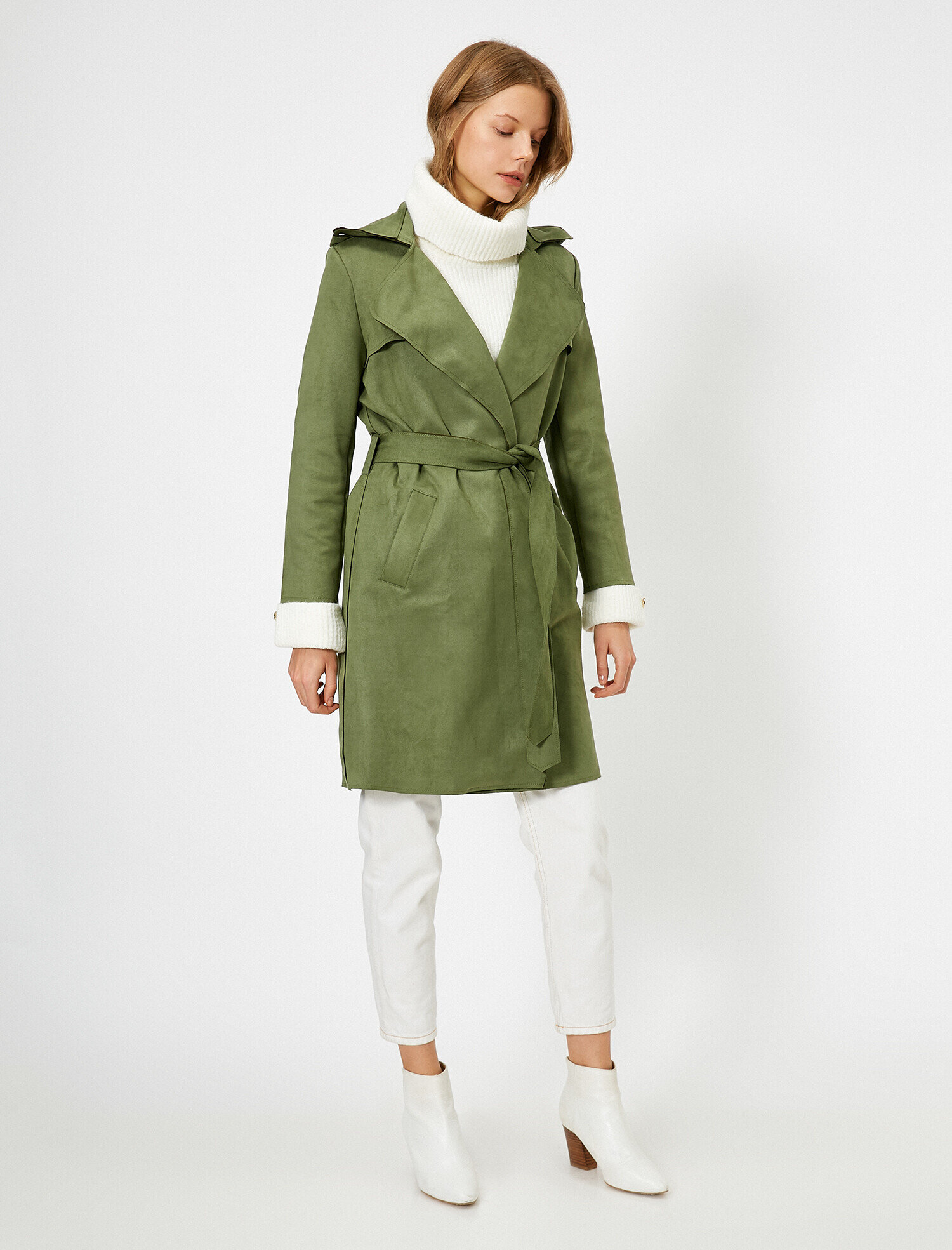   Süet Görünümlü Trençkot