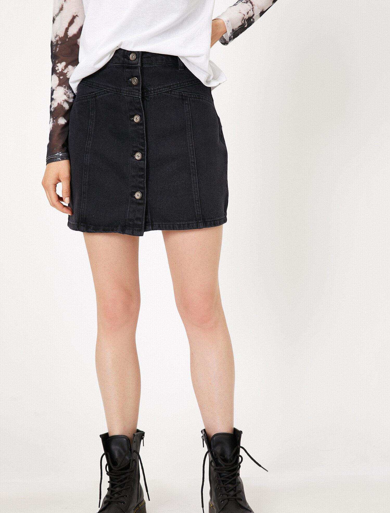   Düğme Detaylı Jean Etek