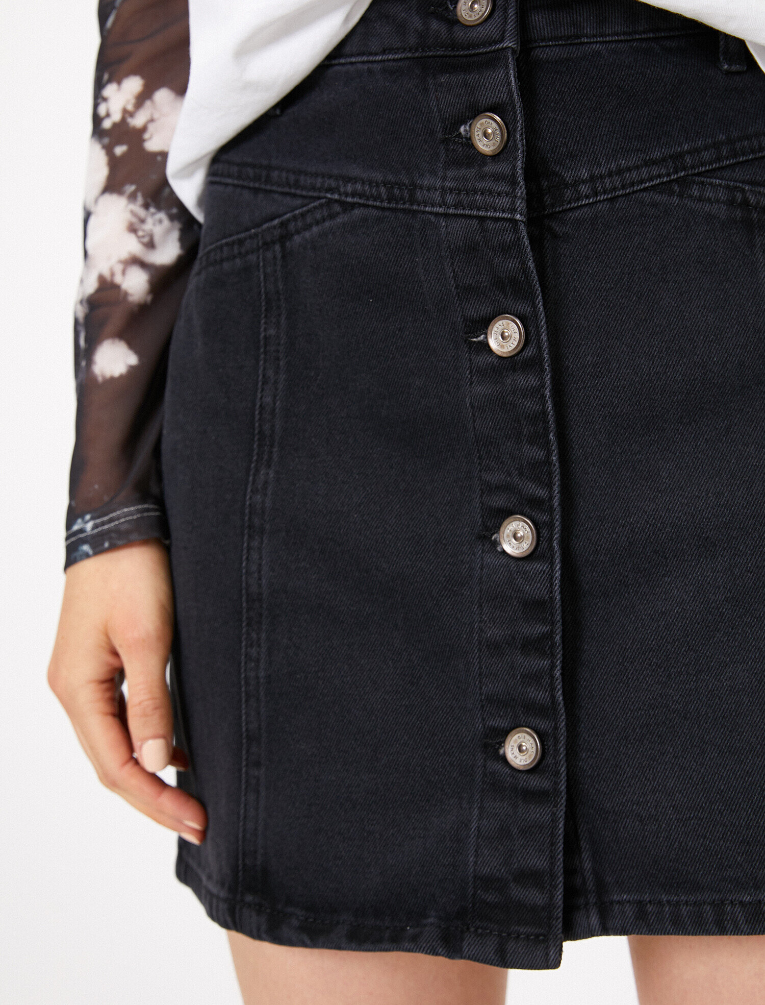   Düğme Detaylı Jean Etek