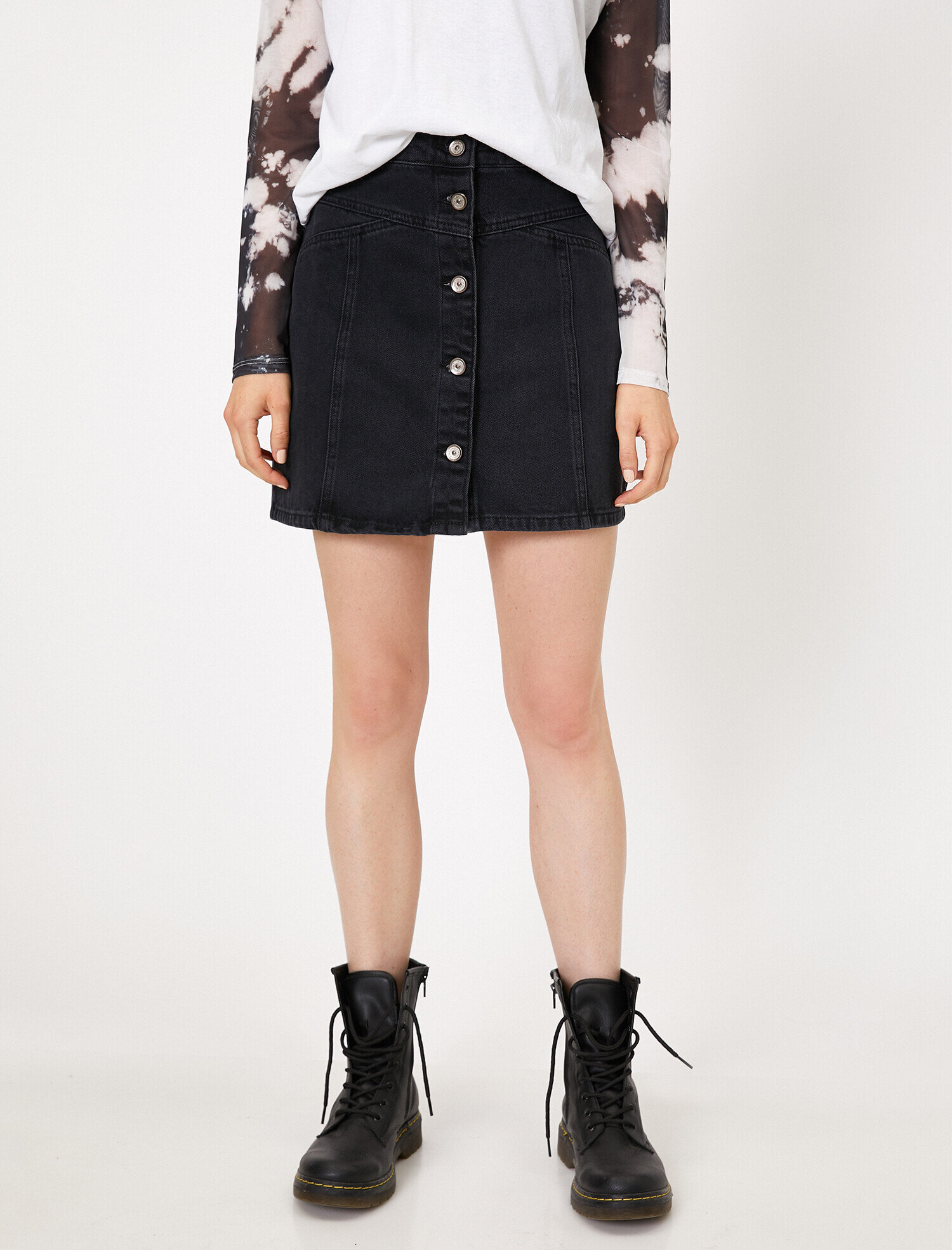   Düğme Detaylı Jean Etek