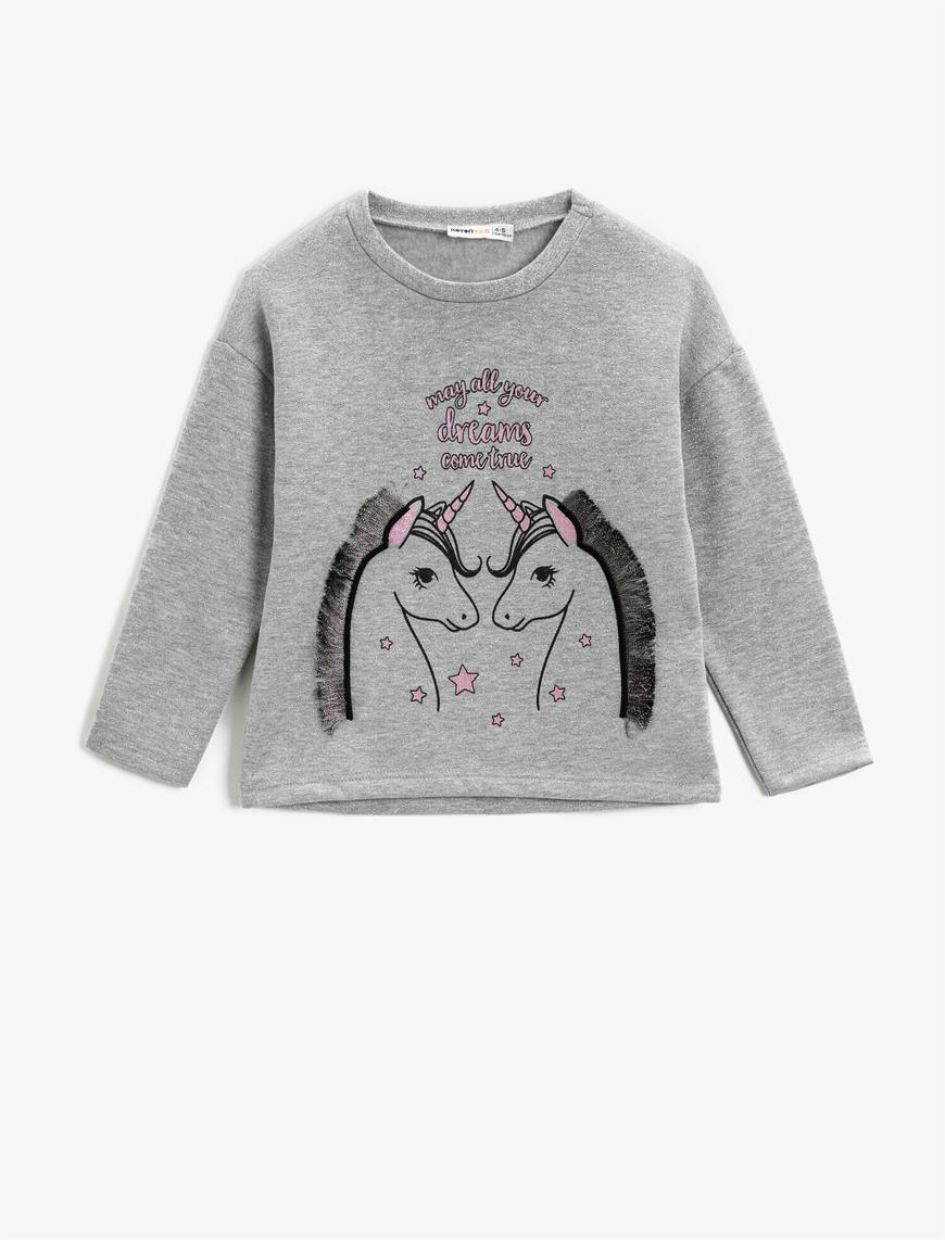  Kız Çocuk Unicorn Baskılı Sweatshirt