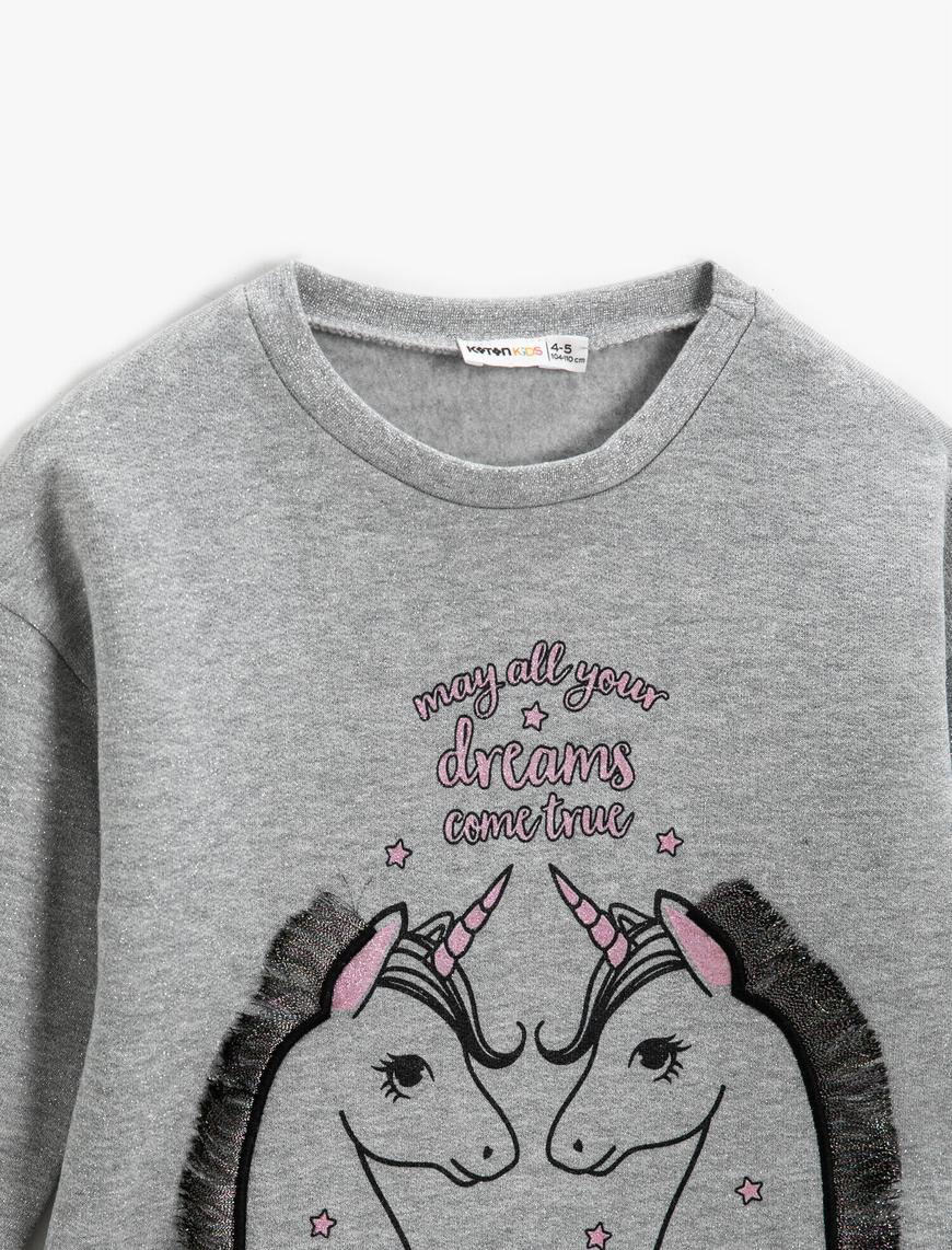  Kız Çocuk Unicorn Baskılı Sweatshirt
