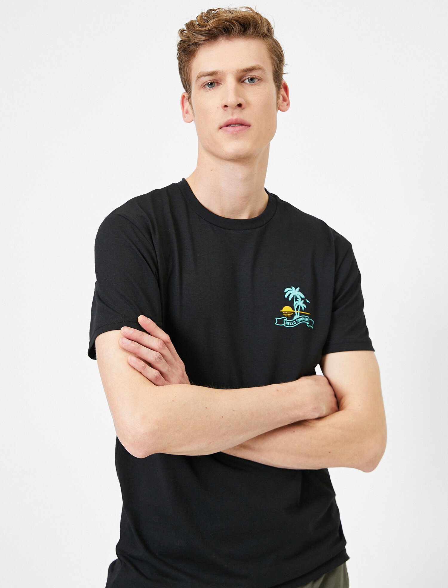   Baskılı Tişört Kısa Kollu Bisiklet Yaka