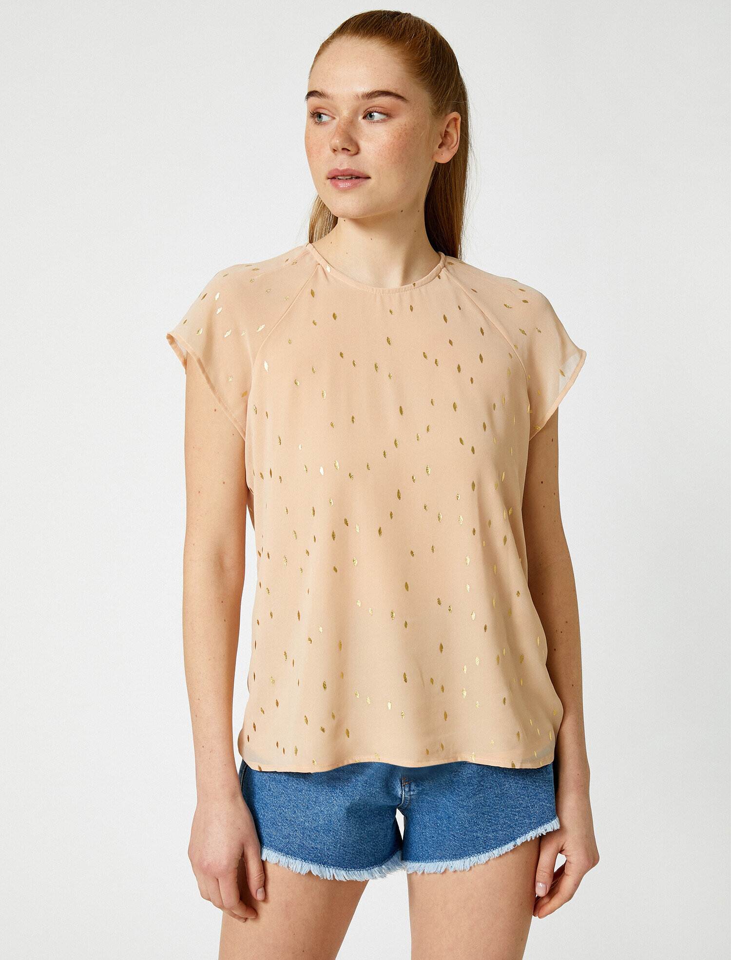   Tül Bluz Metalik Detaylı